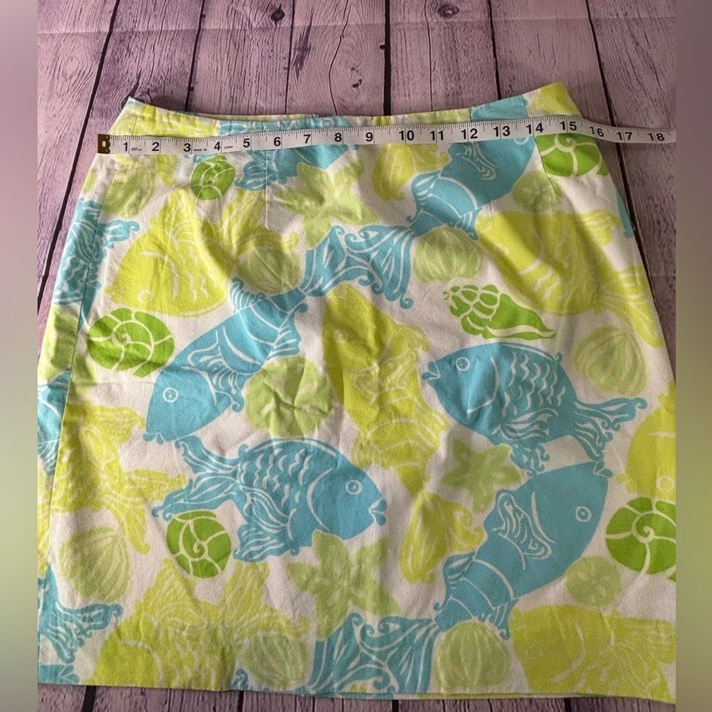 Lilly Pulitzer Classic Cool Water Yellow Green Aqua Print Preppy Skirt Size 6P - Picture 3 of 7